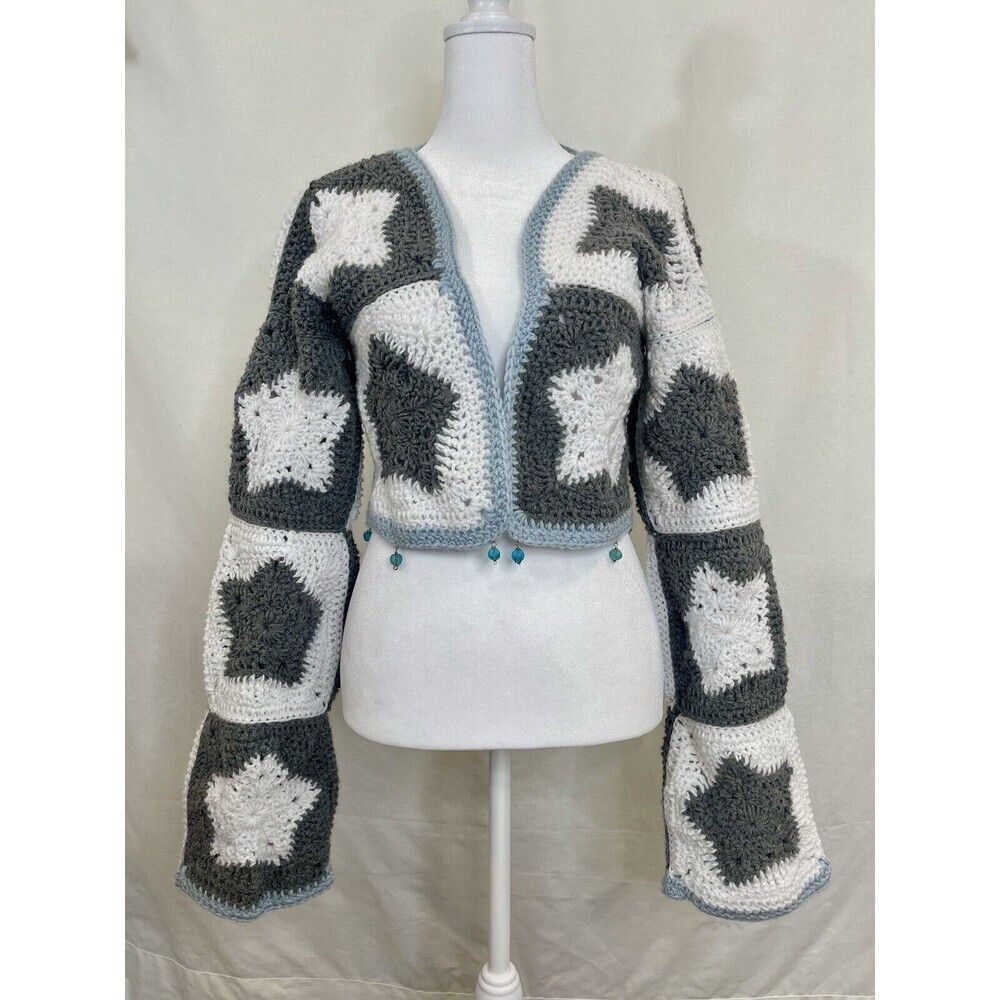 Granny Women S M Granny Crochet Star Cardigan Boho Checkered Handmade Free Peopl